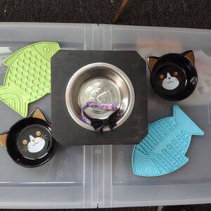Cat and Dog Pet Bowls Metal and Ceramic, Licking Mats and Bat Collar